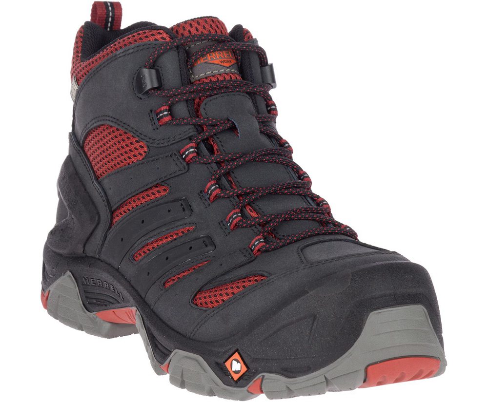 Kozaki Merrell Męskie Czarne/Czerwone - Strongfield Mid Waterproof Comp Toe - 743218-KTI